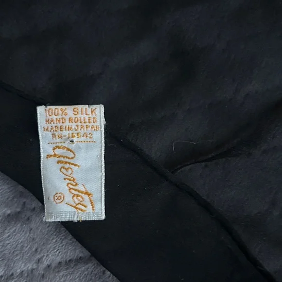 100% Silk Black Scarf Hand Rolled Made in Japan - Picture 2 of 3